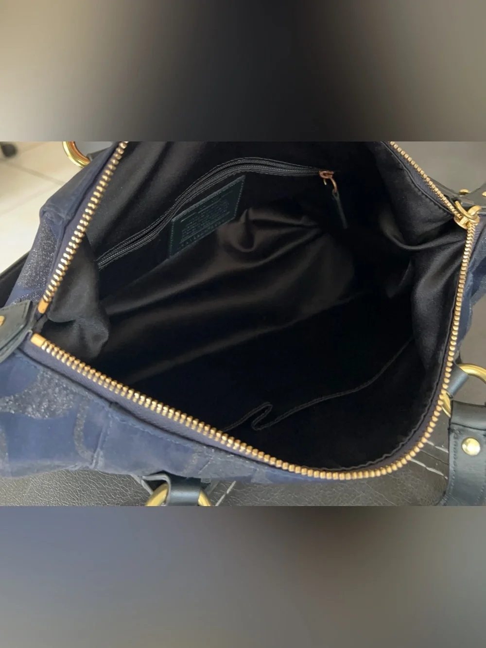 Coach Campbell Signature Metallic Satchel Navy Blue Black F26246